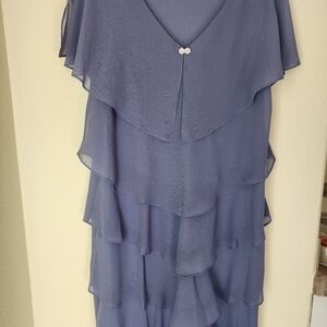 Patra Women's Blue Plus Size Embellished Tiered Chiffon Dress